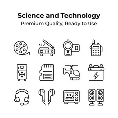 Set of science and technology icons in modern style