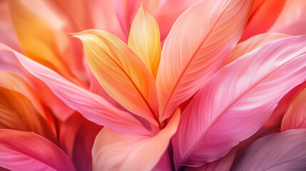 Obraz premium Tropical leaves background. Orange abstract leaves 