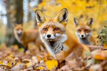 Wild animal red fox in natural habitat generative AI technology