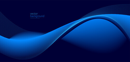 Smooth flow of wavy shape with gradient vector abstract background, dark blue design curve line energy motion, relaxing music sound or technology.