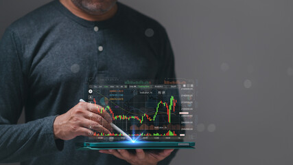 Explore dynamic world of financial trading through advanced analytics and digital interfaces trader analyzes market trends using sophisticated tools on laptop, enhancing investment strategies