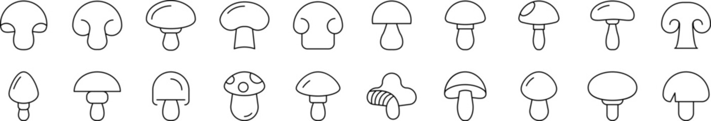Mushroom Icon Set for UI, Placards, Books, Apps. Editable Stroke. Suitable for Web Sites, Books, Cards, Apps