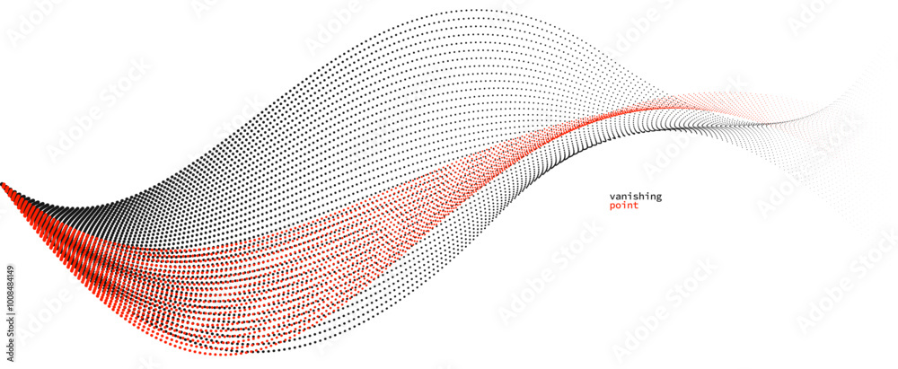 Wall mural abstract background vector illustration, red and black dots in motion by curve lines, particles flow