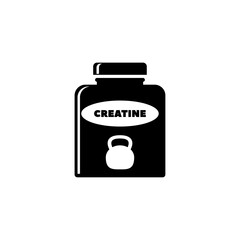 Black icon of a creatine supplement jar with a kettlebell symbol.