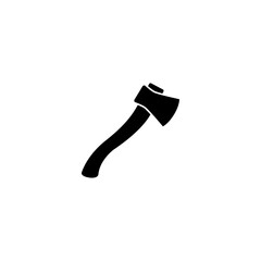 Black vector icon of an axe with a curved handle, perfect for woodwork, carpentry, and outdoor activities.