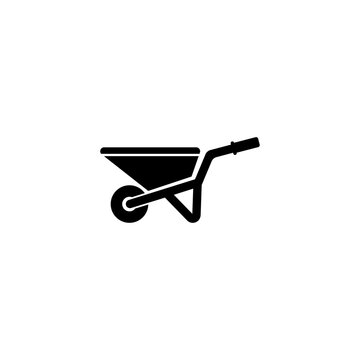 recommend clip art: Black silhouette of a wheelbarrow, a simple vector icon for garden, construction, and agriculture.