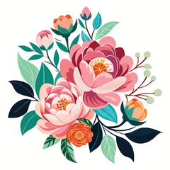 Elegant Floral Bunch Featuring Peony Vector Art on White Background for Botanical Designs