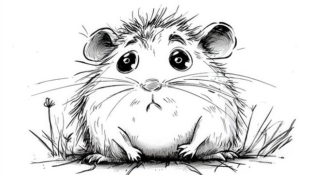 A black-and-white ink cartoon of a frazzled, nervous hamster. Generative AI