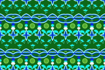 Blue and Green Abstract Tribal Floral Pattern 