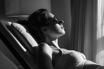 Naklejka premium Person standing luxury hotel interior design generative AI