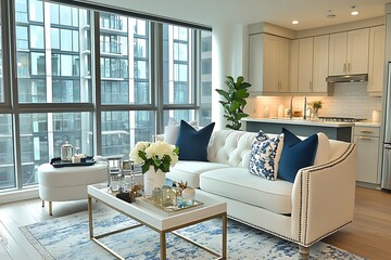 Modern living room with elegant decor and natural light.