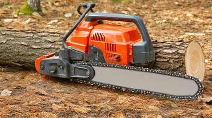 Cutting tree branches with a chainsaw in the forest, clearing debris for a woodworking project