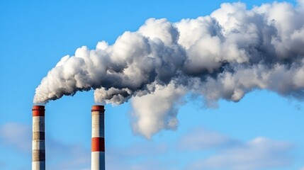 Dense smoke pouring from a chimney, contrasting with the clear blue sky in an industrial area5