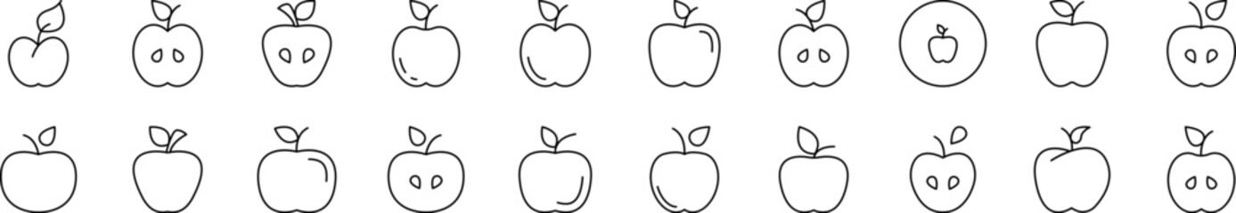 Apple Set of Thin Icons. Editable Stroke. Suitable for Web Sites, Books, Cards, Apps