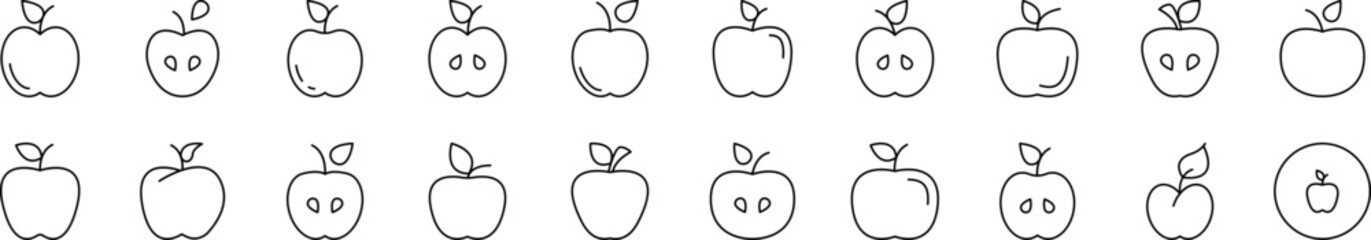 Apple Outline Simple Linear Image Collection. Editable Stroke. Suitable for Web Sites, Books, Cards, Apps
