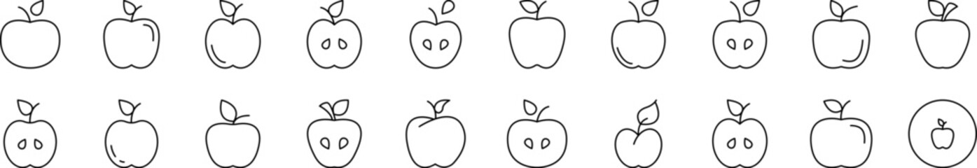 Apple Icon Set for UI, Placards, Books, Apps. Editable Stroke. Suitable for Web Sites, Books, Cards, Apps