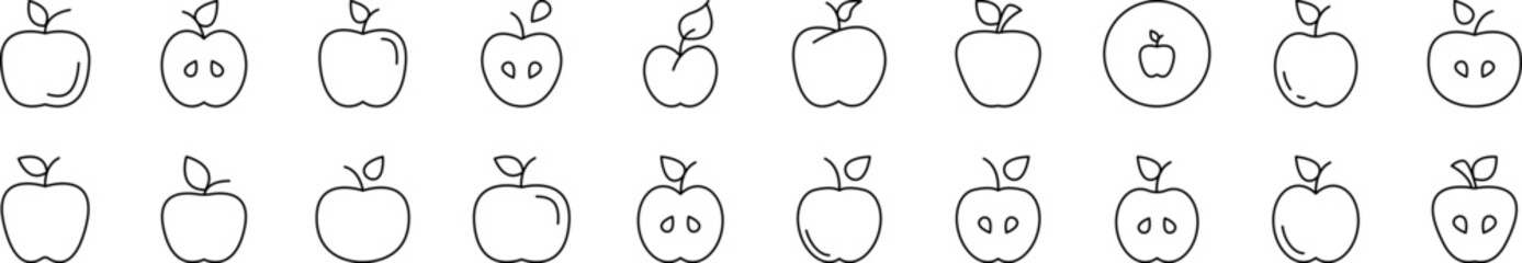 Apple Related Line Icons for Web Sites, Books, Cards, Apps. Editable Stroke. Suitable for Web Sites, Books, Cards, Apps
