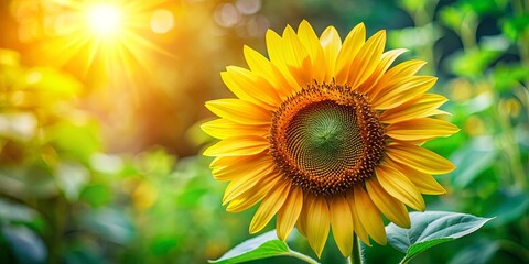 A vibrant sunflower basks in the warm glow of the sun, its bright yellow petals radiating outwards, a symbol of life and joy.