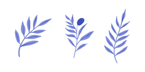 Olive branch set in flat style. Hand drawn vector illustration.