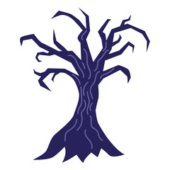 Scary crooked tree. Spooky Halloween festive element. Vector illustration in flat style