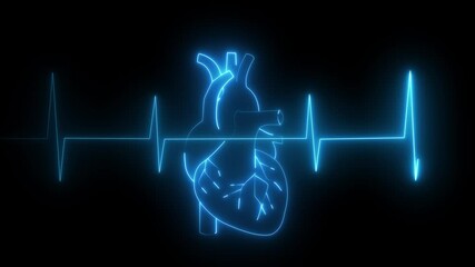 abstract background heartbeat line 4k neon light heartbeat display Glowing neon heart cardiogram line. Electrocardiogram show heart beat line