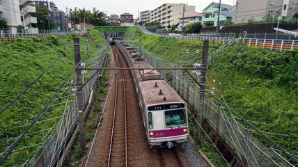 郊外住宅地を走る電車