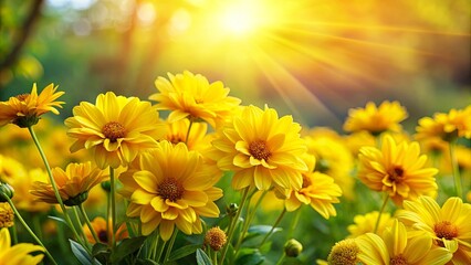 Obraz premium Golden Sunbeams Bathe a Field of Blooming Yellow Flowers in a Burst of Summertime Joy