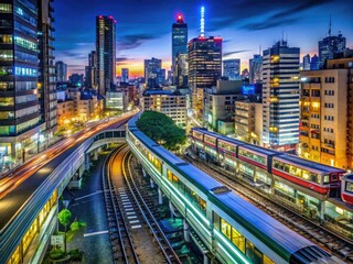 Fototapeta premium Efficient Tokyo Metro System with Modern Trains and Underground Stations in a Bustling City Environment