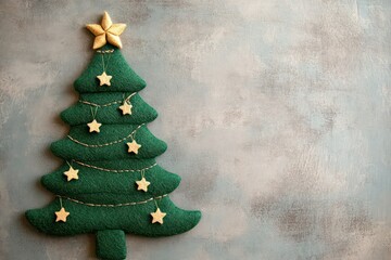 Christmas tree from green felt. Handmade for New Year. Copy space