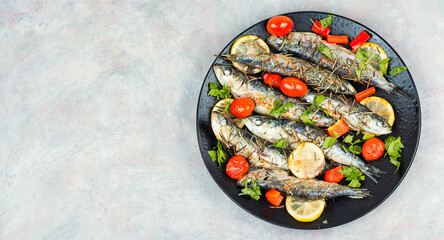 Roasted fish on table.