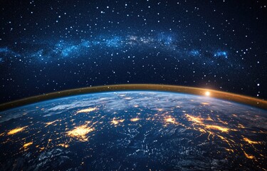 The planet Earth in dark blue tones.