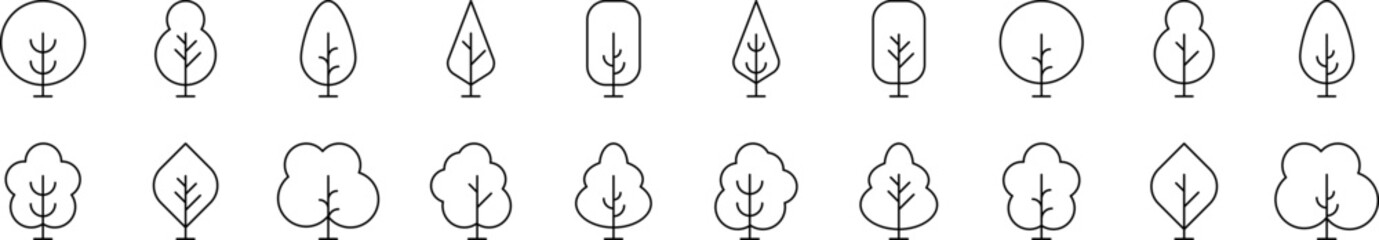 Tree and Forest Outline Simple Linear Image Collection. Editable Stroke. Suitable for Web Sites, Books, Cards, Apps