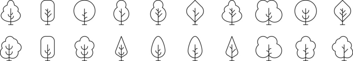 Tree and Forest Thin Icons Collection. Editable Stroke. Suitable for Web Sites, Books, Cards, Apps