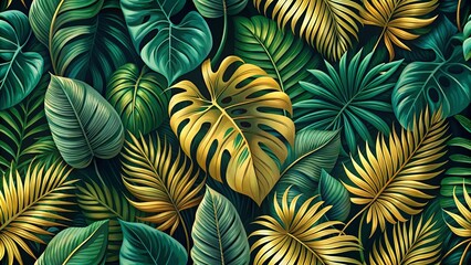 A Lush Canopy of Verdant and Gilded Foliage, Intertwined in a Symphony of Nature's Beauty