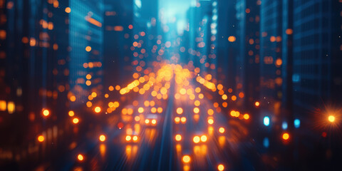 Fototapeta premium abstract background with bokeh defocused lights and shadow from cityscape at night, vintage or retro color tone