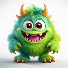 Fototapeta premium Cute blue furry monster 3D cartoon character. Halloween animal sublimation, a blue furry monster with a big smile, Lustiges Cartoon Monster.