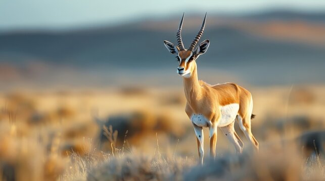 A close-up portrait of a springbok antelope with curious eyes.