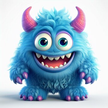 recommend clip art: Cute blue furry monster 3D cartoon character. Halloween animal sublimation, a blue furry monster with a big smile, Lustiges Cartoon Monster.