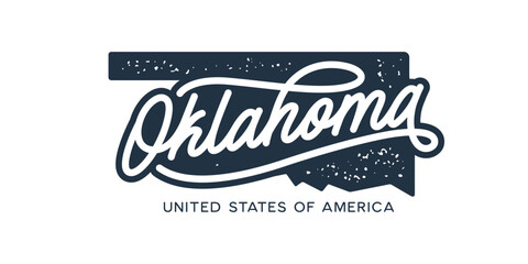 Oklahoma. Hand drawn USA state name silhouette on white background. Modern typography for t shirt prints, posters, stickers, cards, souvenirs. Vector vintage illustration.