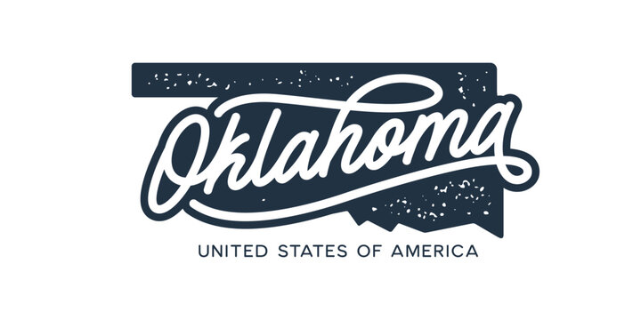 Oklahoma. Hand drawn USA state name silhouette on white background. Modern typography for t shirt prints, posters, stickers, cards, souvenirs. Vector vintage illustration.