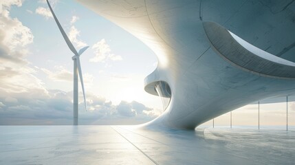 Futuristic Wind Turbine Integrated into Modern Structure