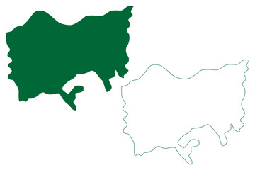 Udalguri district (Assam State, Republic of India) map vector illustration, scribble sketch Udalguri map