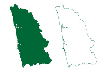 Udupi district (Karnataka State, Republic of India, Mysore Division) map vector illustration, scribble sketch Udupi map