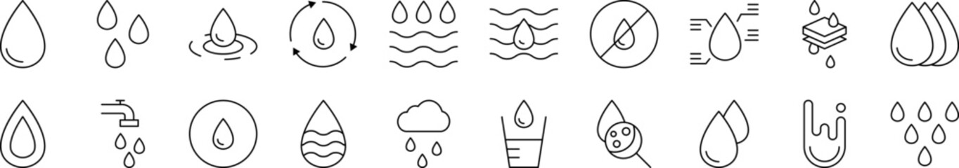 Water Outline Simple Linear Image Collection. Editable Stroke. Suitable for Web Sites, Books, Cards, Apps