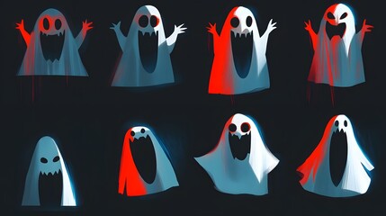 Obraz premium Playful ghost illustrations in vibrant colors showcasing various expressions.
