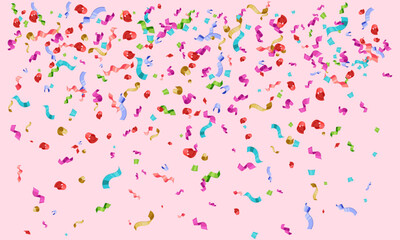 Faling confetti for festival background, birthday party invitation, carnival celebrate, glamour concert. Shiny colourful flying particle. Magic mosaic effect, romantic ceremony vibrant ornament.
