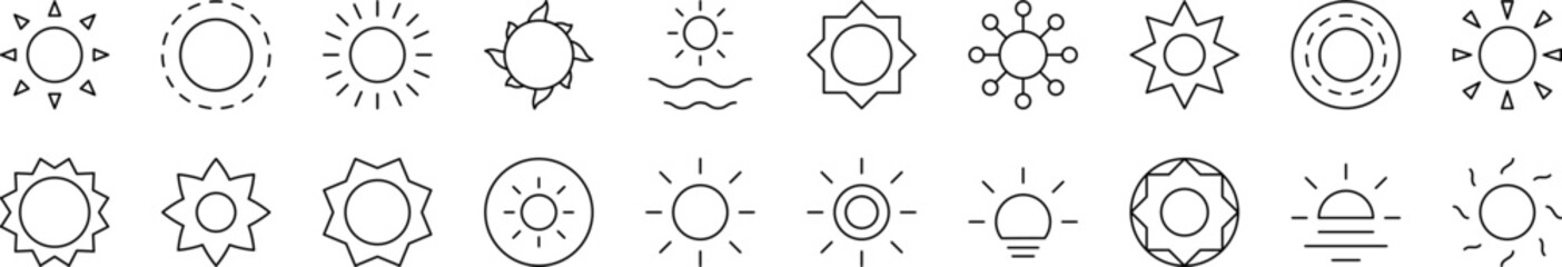 Obraz premium Sun as Symbol of Nature and Weather Thin Icons Collection. Editable Stroke. Suitable for Web Sites, Books, Cards, Apps