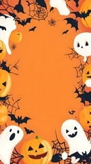 Fototapeta premium Whimsical Halloween Cartoon Background with Cute Pumpkins Ghosts and Bats