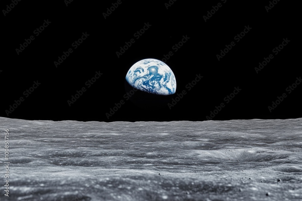 Wall mural earthrise from the moon's surface.