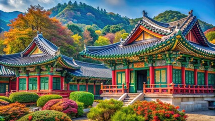 Elegant Korean Seamless Pattern Featuring Traditional Elements and Vibrant Colors for Design Projects